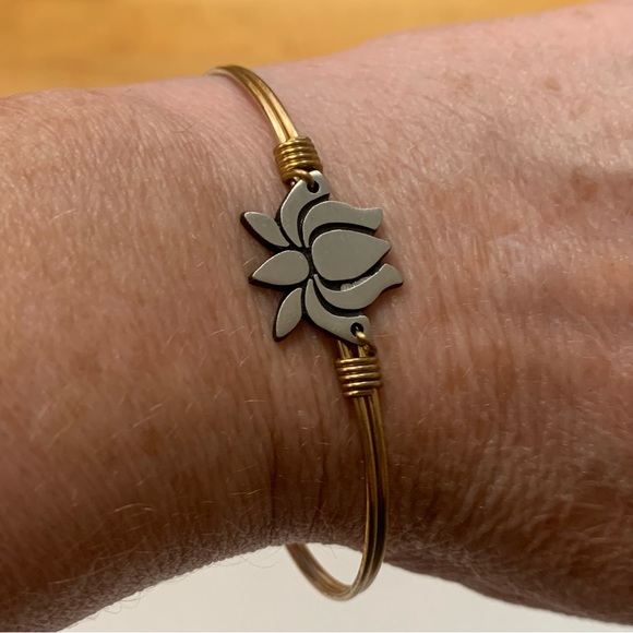 Luca + Danni Lotus Flower Bangle Bracelet Mixed Metal Silver and Brass - Picture 2 of 12